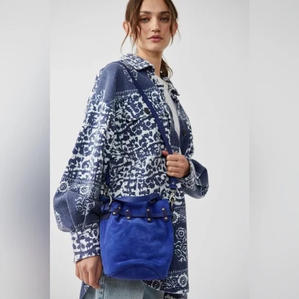Free People Soren Cobalt Suede Bucket Bag